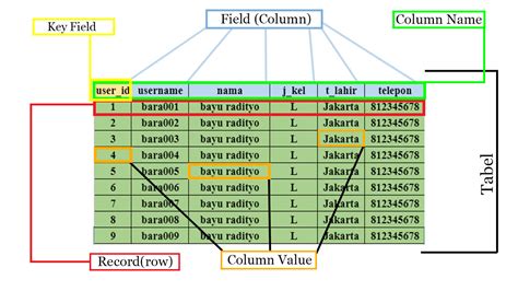 Komponen tabel MySQL - Celah Cahaya