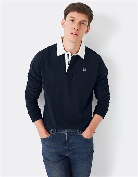 Men's Navy Long Sleeve Cotton Rugby Shirt from Crew Clothing Company