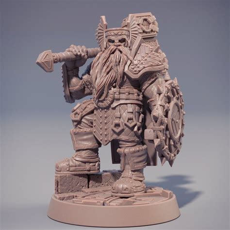 Dwarf Fighter Dwarf Hammer & Shield Dungeons and Dragons 28mm, 32mm, 54mm,75mm,100mm Tall ...