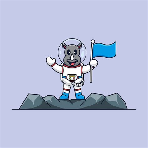 Premium Vector | Rhino astronaut to the moon cartoon mascot template