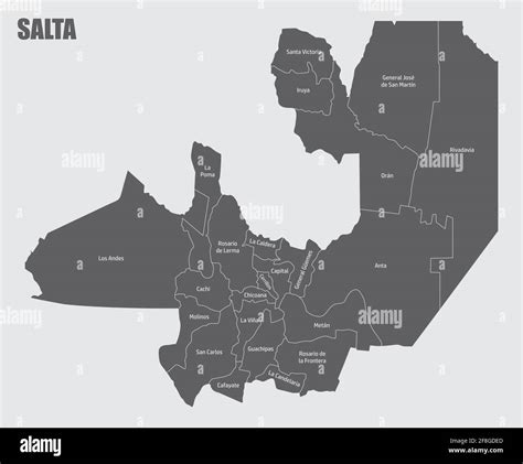 The Salta province isolated map divided in departments with labels, Argentina Stock Vector Image ...