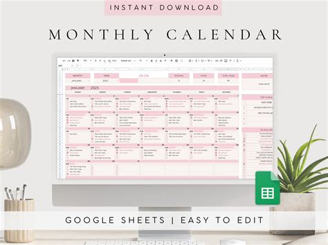 2023 Calendar Spreadsheet Google Sheets Monthly Calendar - Etsy