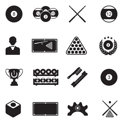 Billiards Icons Black Flat Design Vector Illustration Stock Illustration - Download Image Now ...