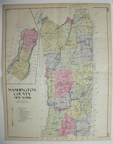 1912 Washington County NY Map Large Map Vintage New York