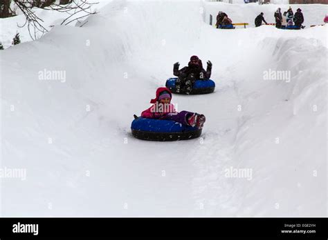 Winterlude Festival. Snowflake Kingdom Jacques Cartier Park Gatineau Quebec Canada. Tube Slides ...