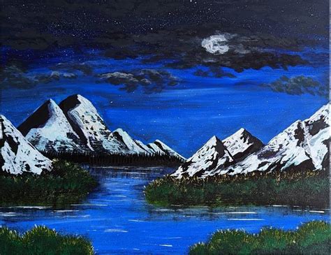 Mountains at night Painting by Danielle Banister | Saatchi Art