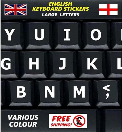 LARGE ENGLISH KEYBOARD Stickers UK White Letters Visually Impaired ...