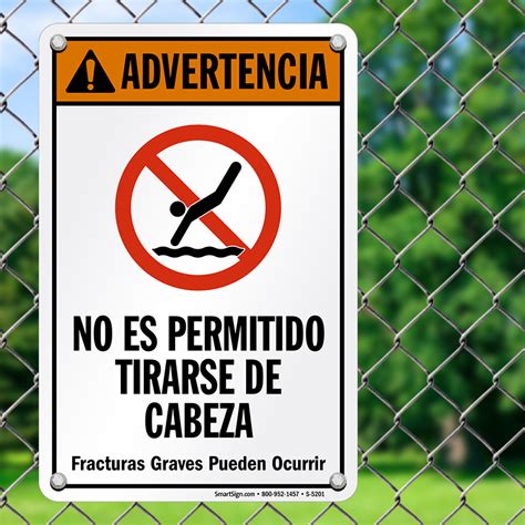 Advertencia No Es Permitido Tirarse De Cabeza Spanish Sign, SKU: S-5201