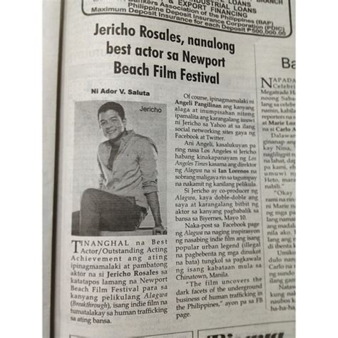 .: Cutting From Filipino Newspaper The Article About Jericho Rosales in ...