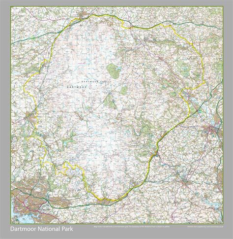 Dartmoor National Park Map - Wall Decoration - Paper Laminated Poster - Size 80 x 82 cm (APPROX ...