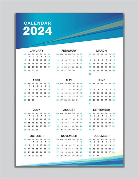 Wall calendar 2024 template, desk calendar 2024 design, Week start ...