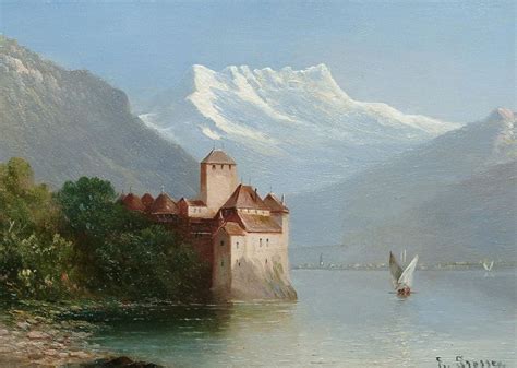 View of Castle Chillon on Lake Geneva Painting | Hubert Sattler Oil ...