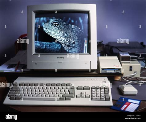 Old Amiga computer set up with monitor and disk drive Stock Photo - Alamy