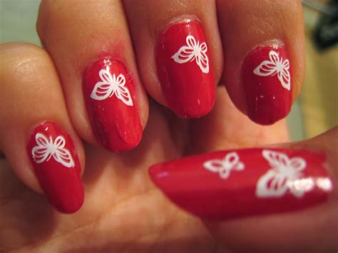 Butterfly Nail Art Designs With Dark Red