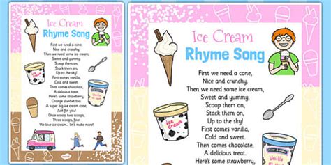 Ice Cream Rhyme Song Card (teacher made) - Twinkl