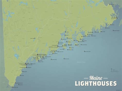 Maine Lighthouses Map 18x24 Poster - Best Maps Ever