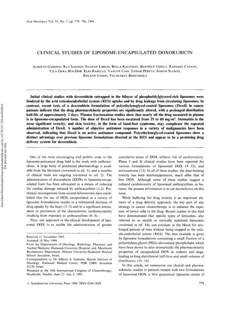 (PDF) Clinical Studies of Liposome-Encapsulated Doxorubicin