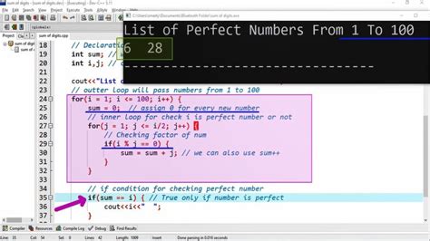 Perfect numbers from 1 to 100 - cpp tutorial