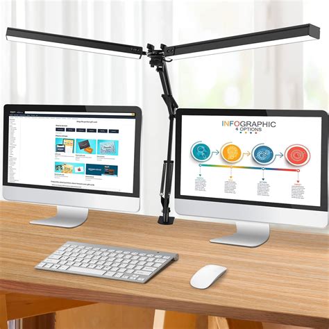 Double Head LED Desk Lamp with Clamp, Desk Lamps for Home Office, 5 Color Modes, 10 Brightness ...