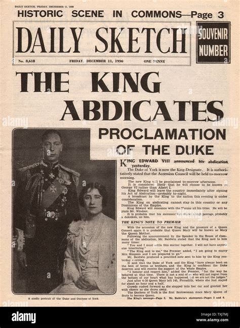 1936 Daily Sketch front page Abdication Crisis and George VI announced ...