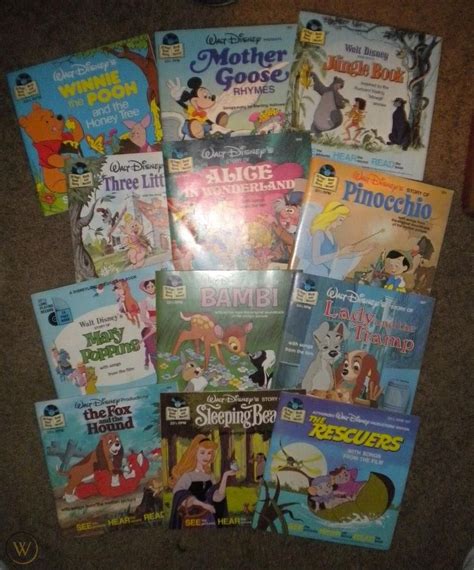 12 Vintage Walt Disney's Read Along Story Books Record 33-1/3 RPM 24 ...