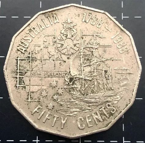 1988 AUSTRALIAN 50 Cent Coin First Fleet Tall Ships New Holland ...