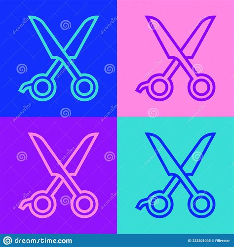Pop Art Line Scissors Hairdresser Icon Isolated on Color Background. Hairdresser, Fashion Salon ...