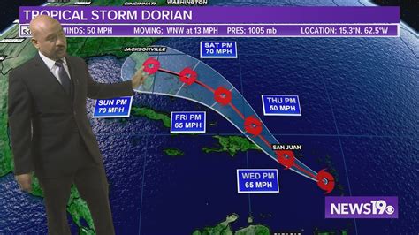 Tropical Storm Dorian forecast update: storm aiming for Florida | wltx.com