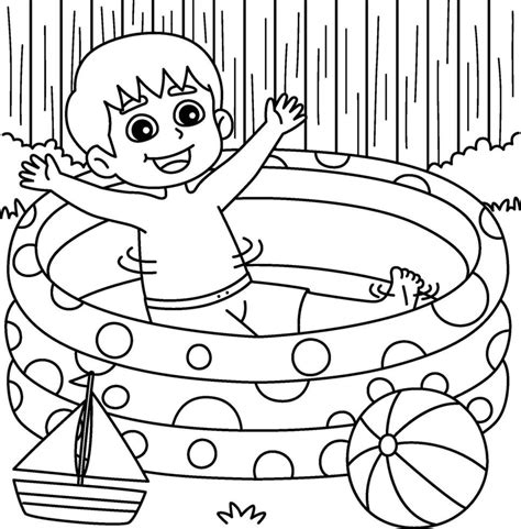 Boy in Swimming Pool Summer Coloring Page 26493039 Vector Art at Vecteezy