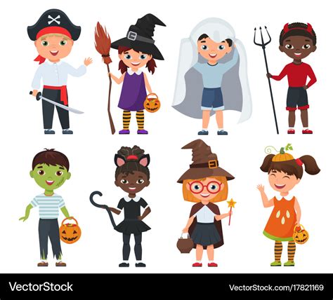 Cute halloween kids set cartoon Royalty Free Vector Image