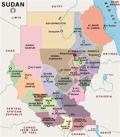 Sudan regions map - Map of Sudan regions (Northern Africa - Africa)