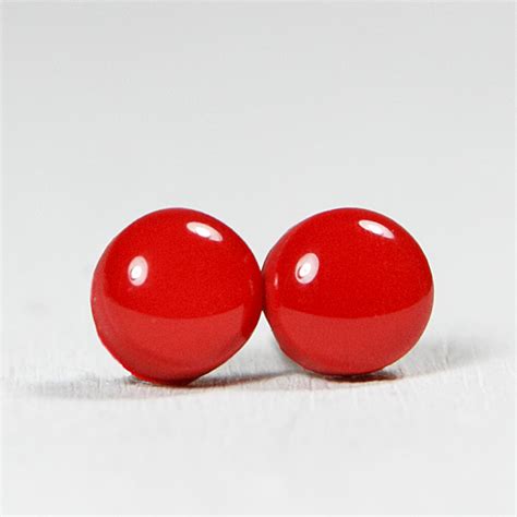 Ruby Red Stud Earrings - Round Studs Earrings - Handmade Polymer Clay ...