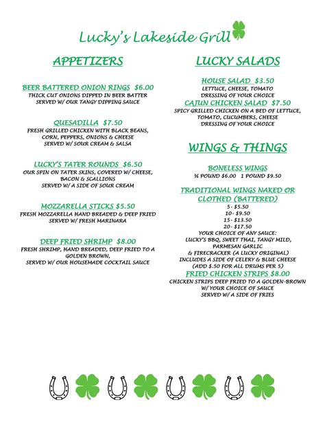 Menu at Luckys Lakeside Grill pub & bar, Thornville