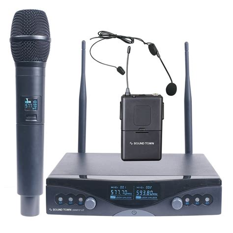 Sound Town Professional Dual-Channel UHF Wireless Microphone System with LED Display, 1 Handheld ...