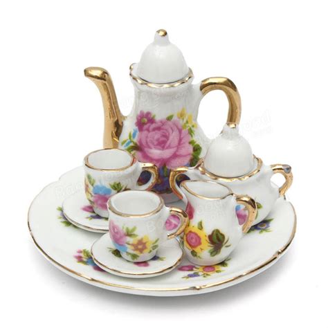 8pcs Porcelain Vintage Tea Sets Teapot Coffee Retro Floral Cups Doll House Decor Toy Sale ...