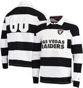 Tommy Hilfiger Men's Black and White Las Vegas Raiders Varsity Stripe Rugby Long Sleeve Polo ...