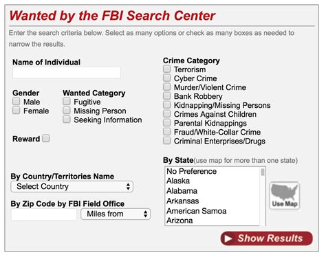 Most Wanted Search Tool — FBI