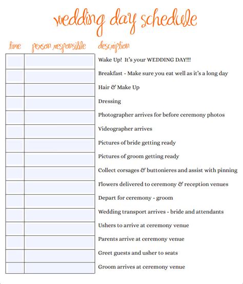 Wedding Timeline Checklist Printable