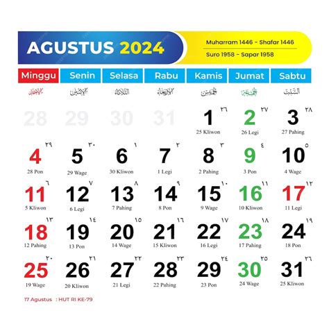 Kalender 2024 Agust lengkap dengan tanggal merah Cuti Bersama jawa dan ...