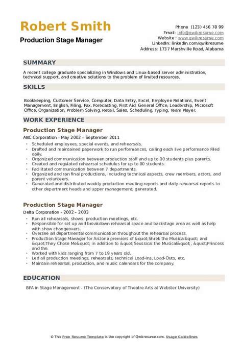 Stage Manager Resume Sample