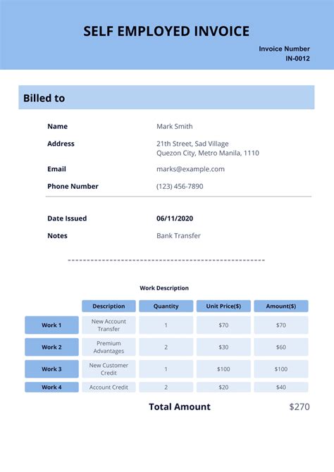 Self Employed Invoice Template - PDF Templates | Jotform