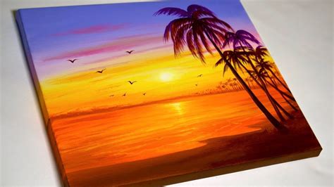 Sunset Beach Painting | Sunset Landscape Painting for Beginners - YouTube