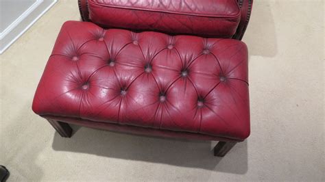 Tufted Red Leather Armchair & Ottoman - Oahu Auctions