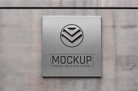 Premium PSD | Metal sign logo on wall