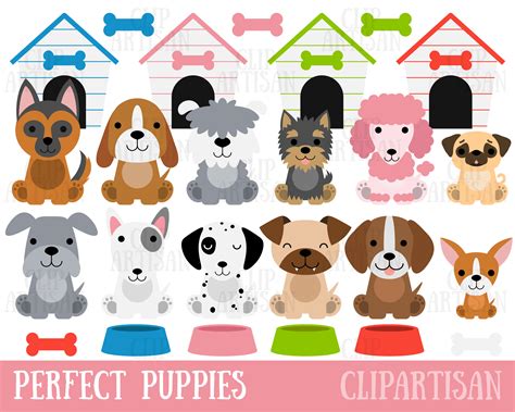 Dog Breeds Clipart Cute Dogs Clip Art Graphic By Inkley Studio · Creative Fabrica ...