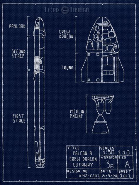 SpaceX Falcon 9 Dragon Blueprint Cross Stitch | Lord Libidan