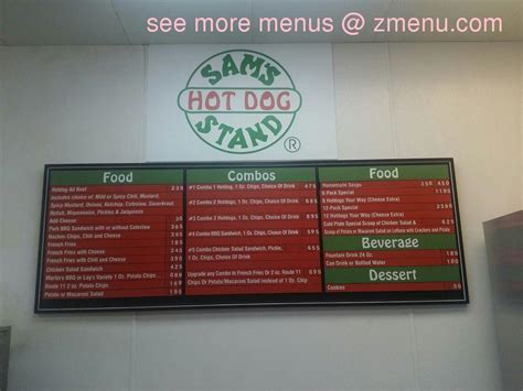 Menu at Sam's Hot Dog Stand restaurant, Mechanicsville