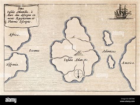 17th century Map of the lost island of Atlantis "Situs Infula Atlantis ...