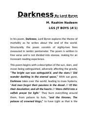 Darkness By Lord Byron.docx - Darkness By Lord Byron M. Raahim Nadeem ...