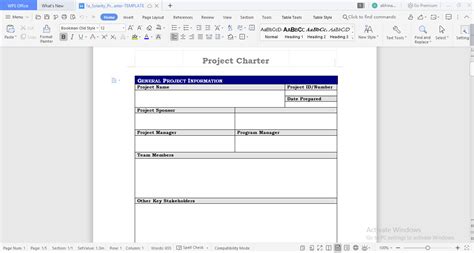 Project Charter Template Google Sheets